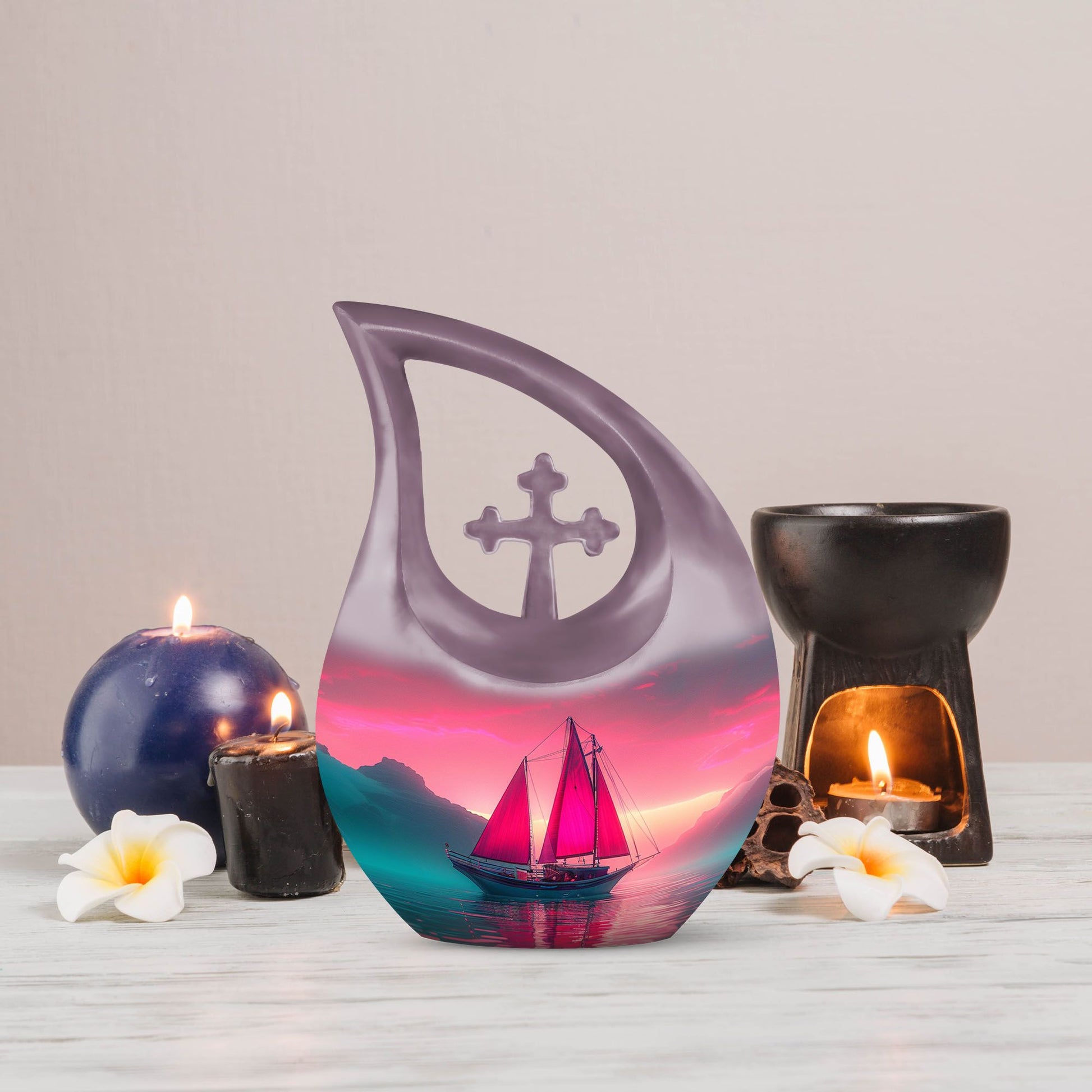 10-inch Sail Boat Urn with Cross Drop design