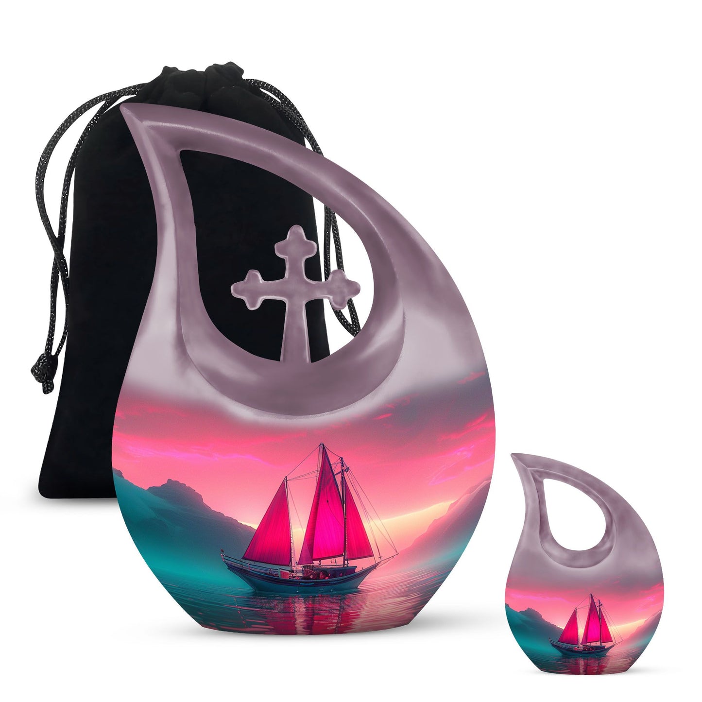 10-inch Sail Boat Urn with Cross Drop design