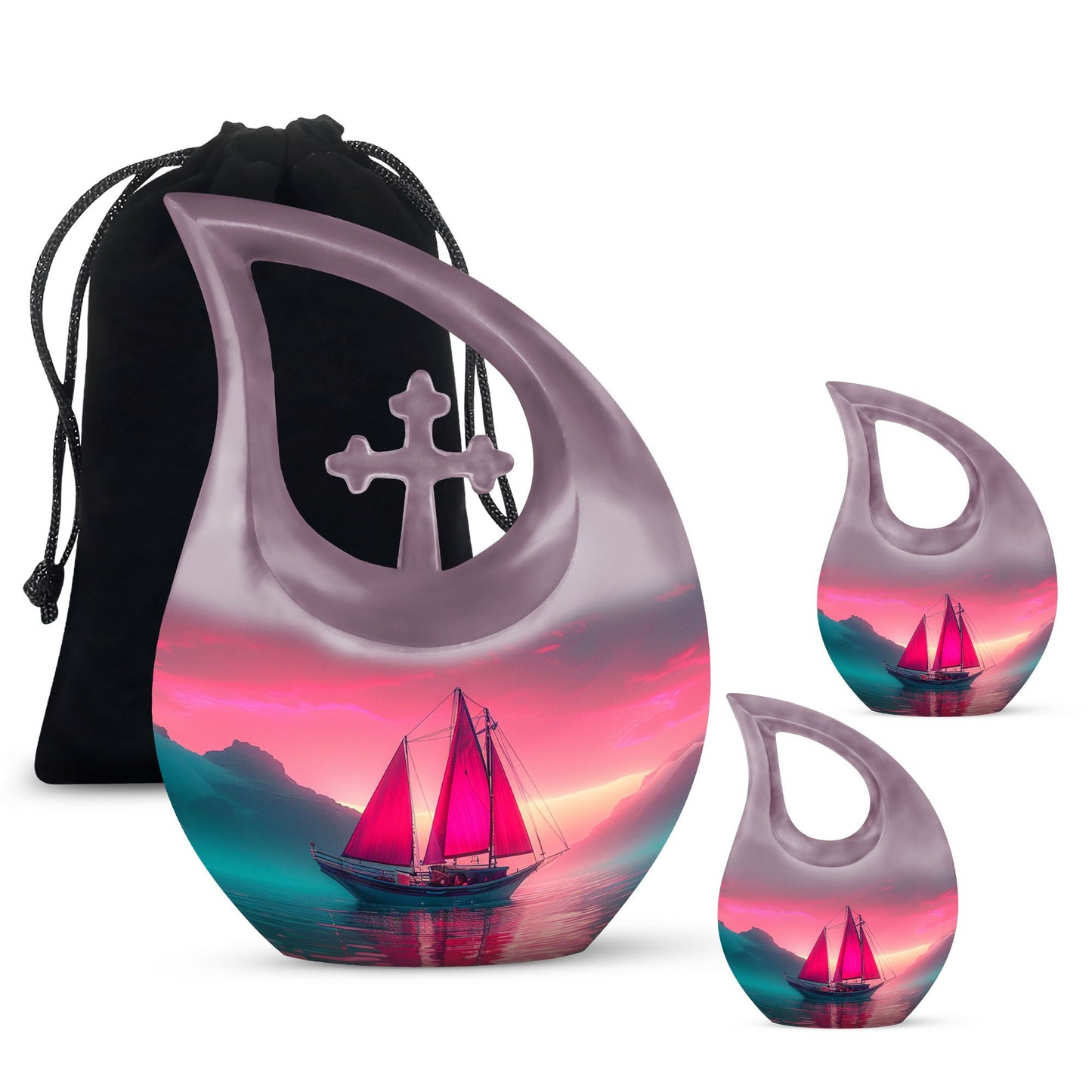 10-inch Sail Boat Urn with Cross Drop design