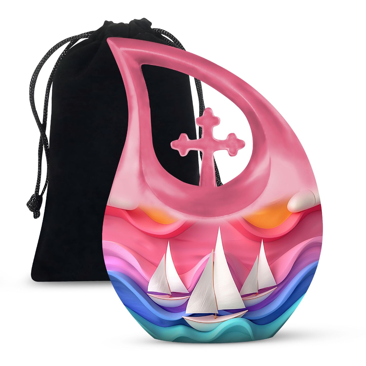 10 inch sail boat urn with cross drop design,
