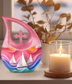 10 inch sail boat urn with cross drop design,