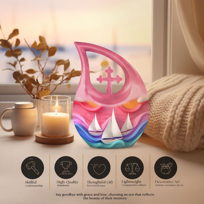10 inch sail boat urn with cross drop design,