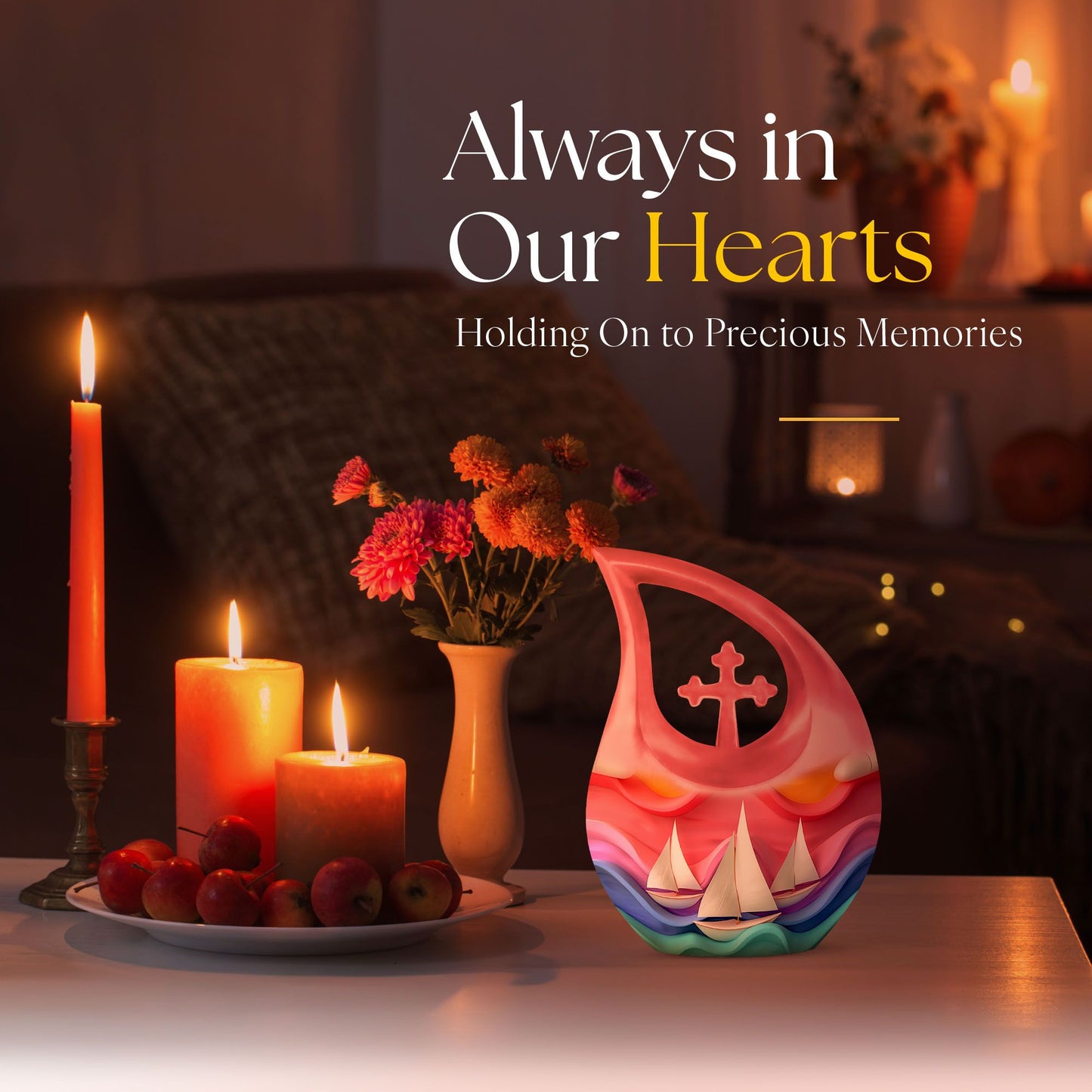 10 inch sail boat urn with cross drop design,