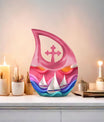 10 inch sail boat urn with cross drop design,