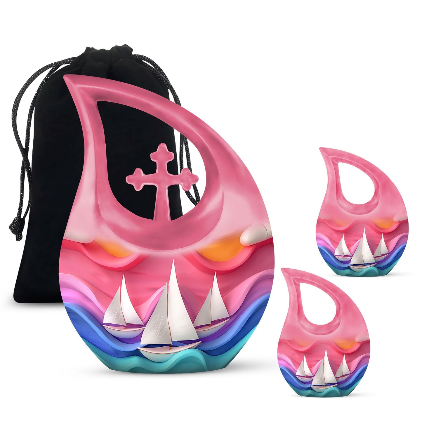10 inch sail boat urn with cross drop design,
