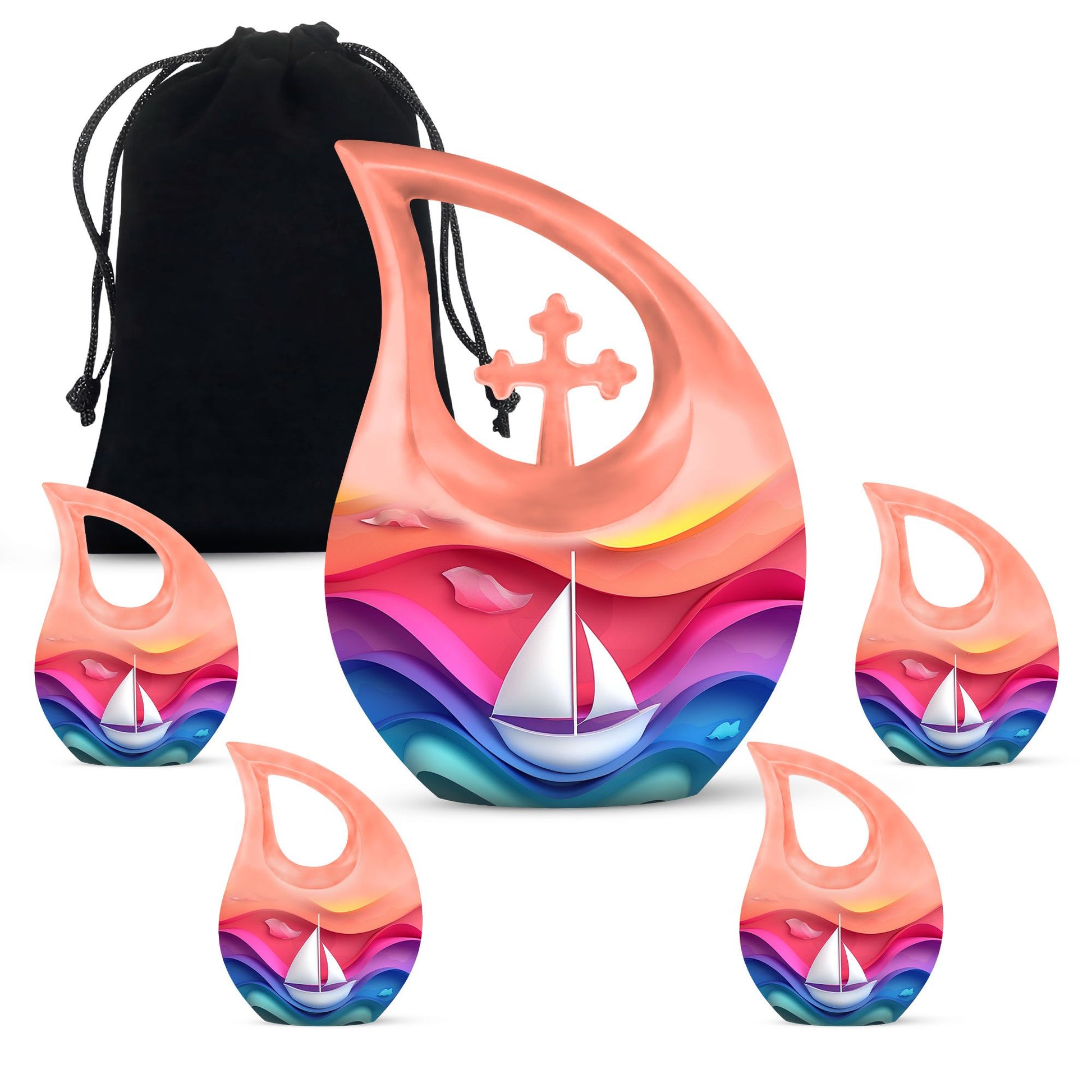 Sail Boat Theme Large Urn With 4 Keepsake Urn