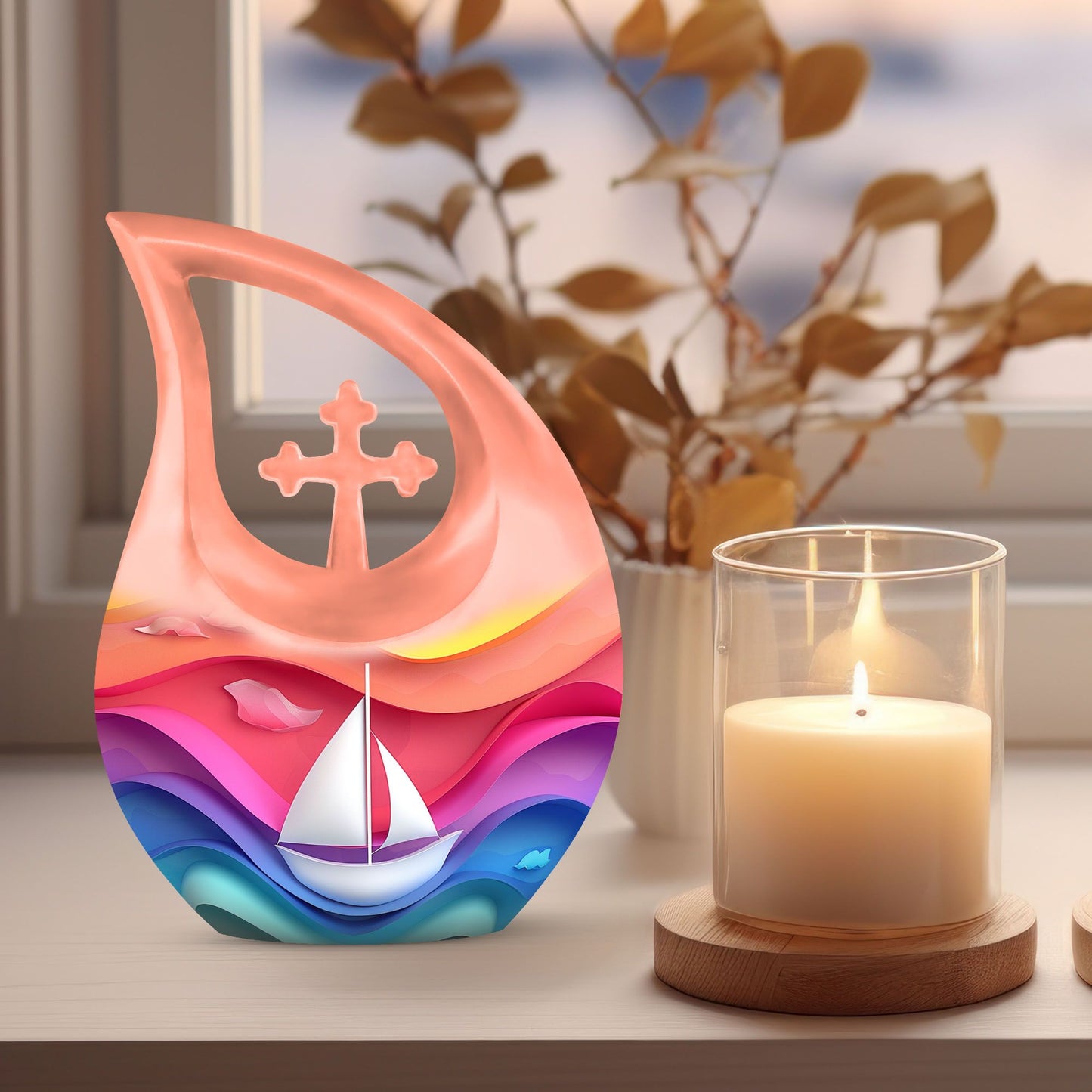10-inch Sail Boat Urn, Large Cremation Urn 