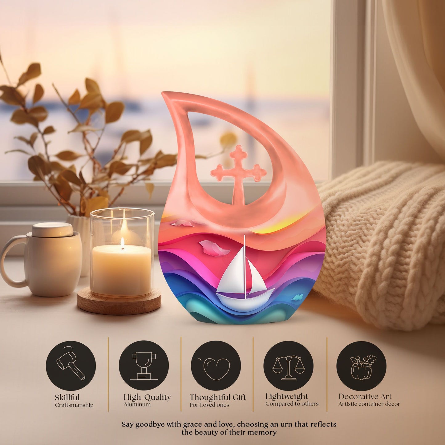 10-inch Sail Boat Urn, Large Cremation Urn 