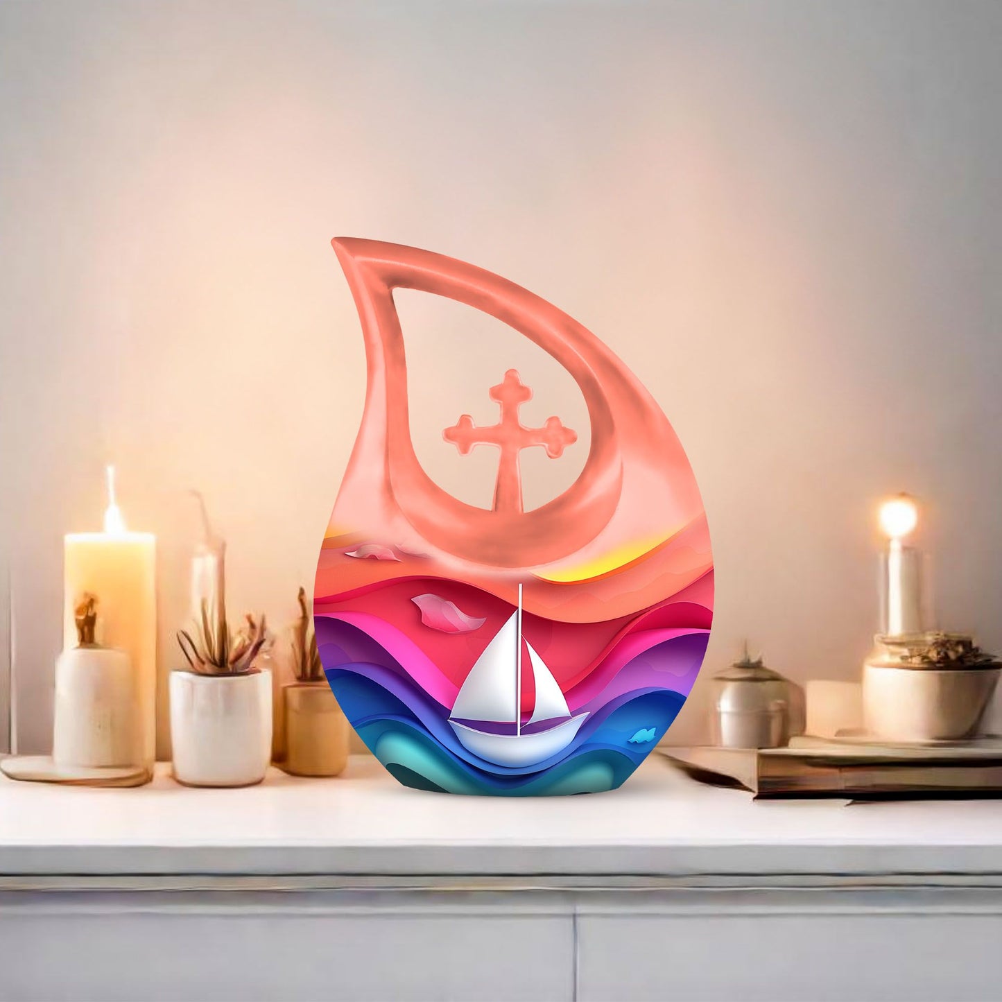 10-inch Sail Boat Urn, Large Cremation Urn 