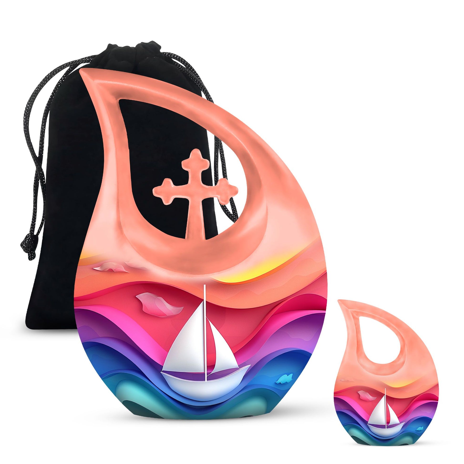 Sail Boat Theme Large Urn With 1 Keepsake Urn