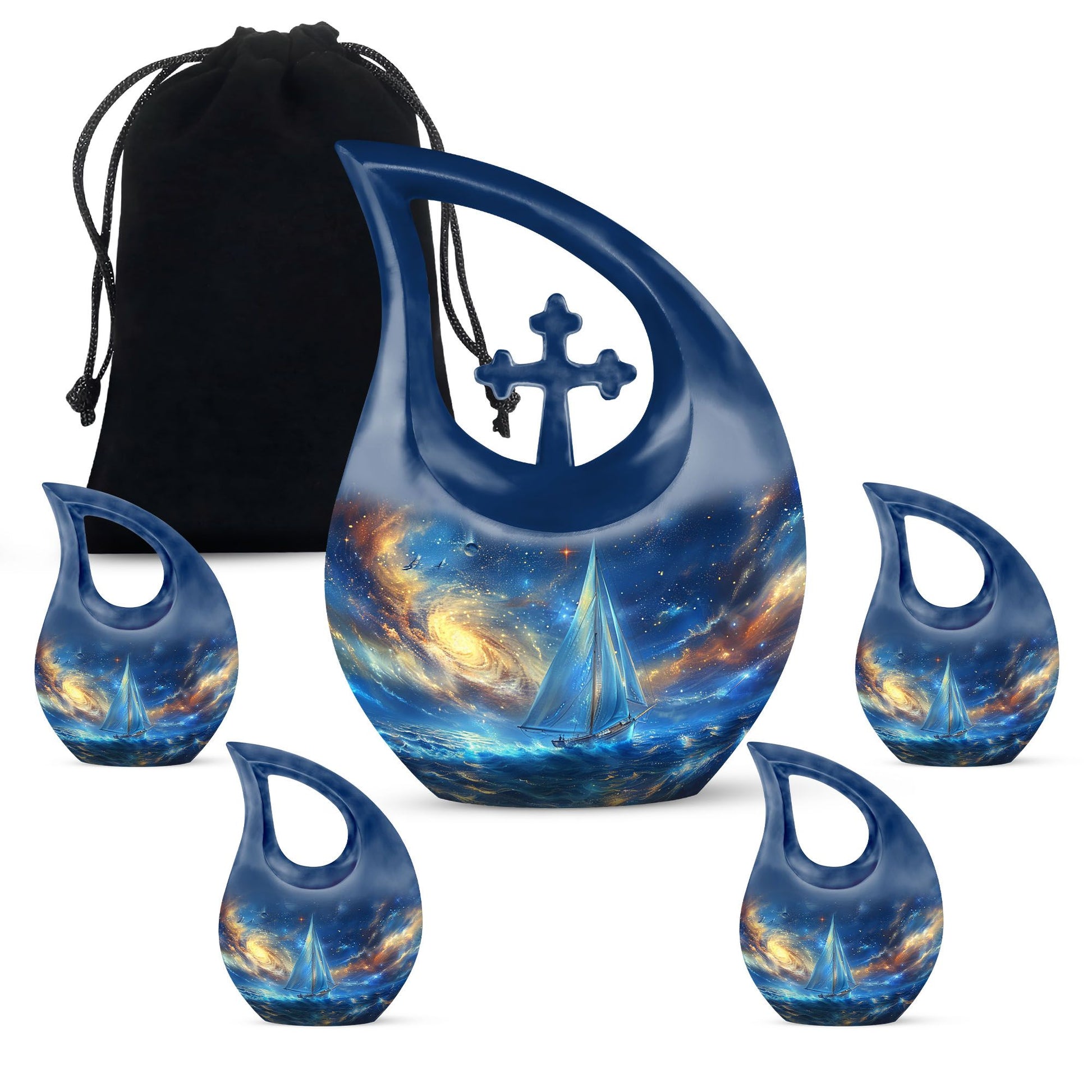 Sail Boat Theme Large Urn With 4 Keepsake Urn