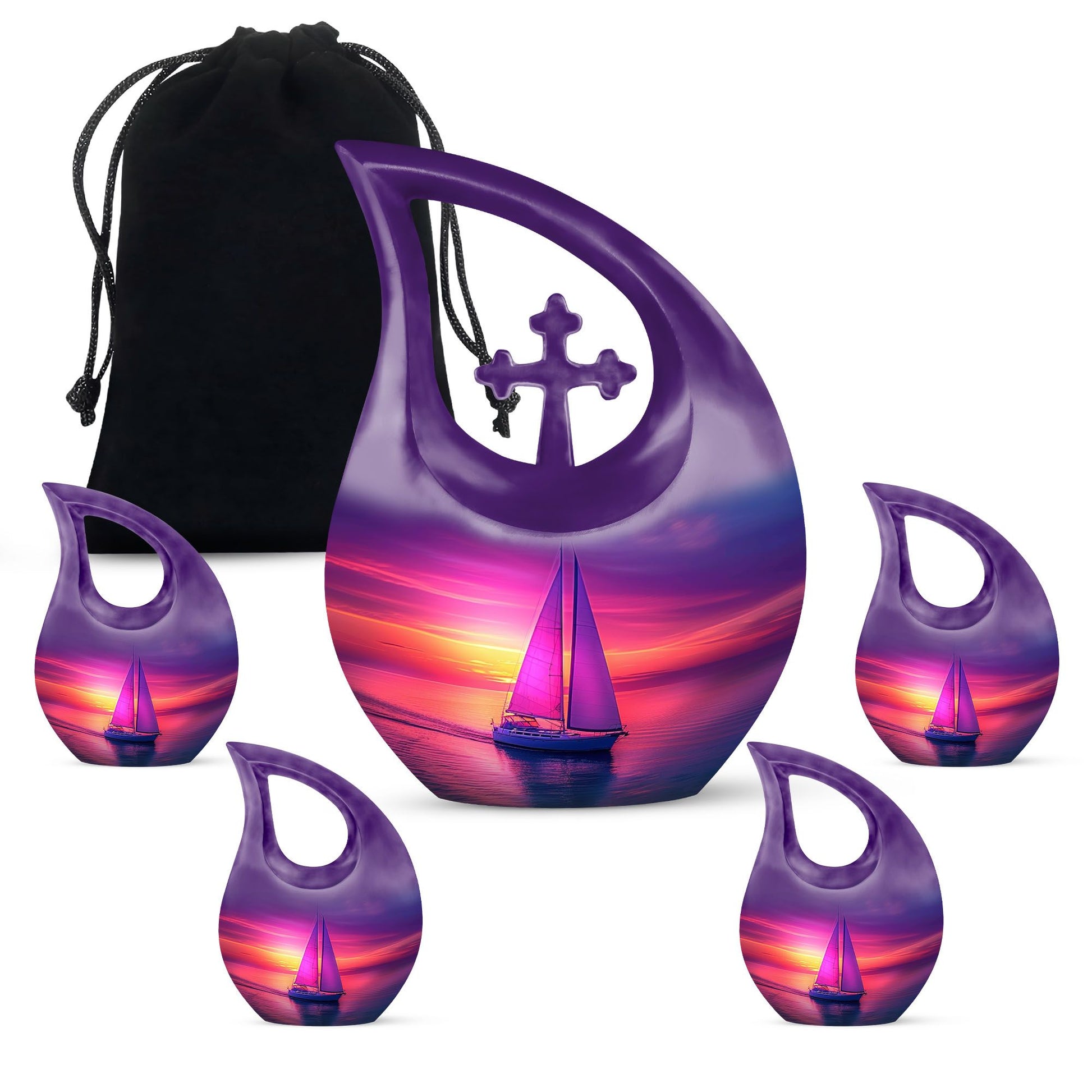 Sail Boat Memorial Urn - Purple Burial Urns For Adult Human Ashes