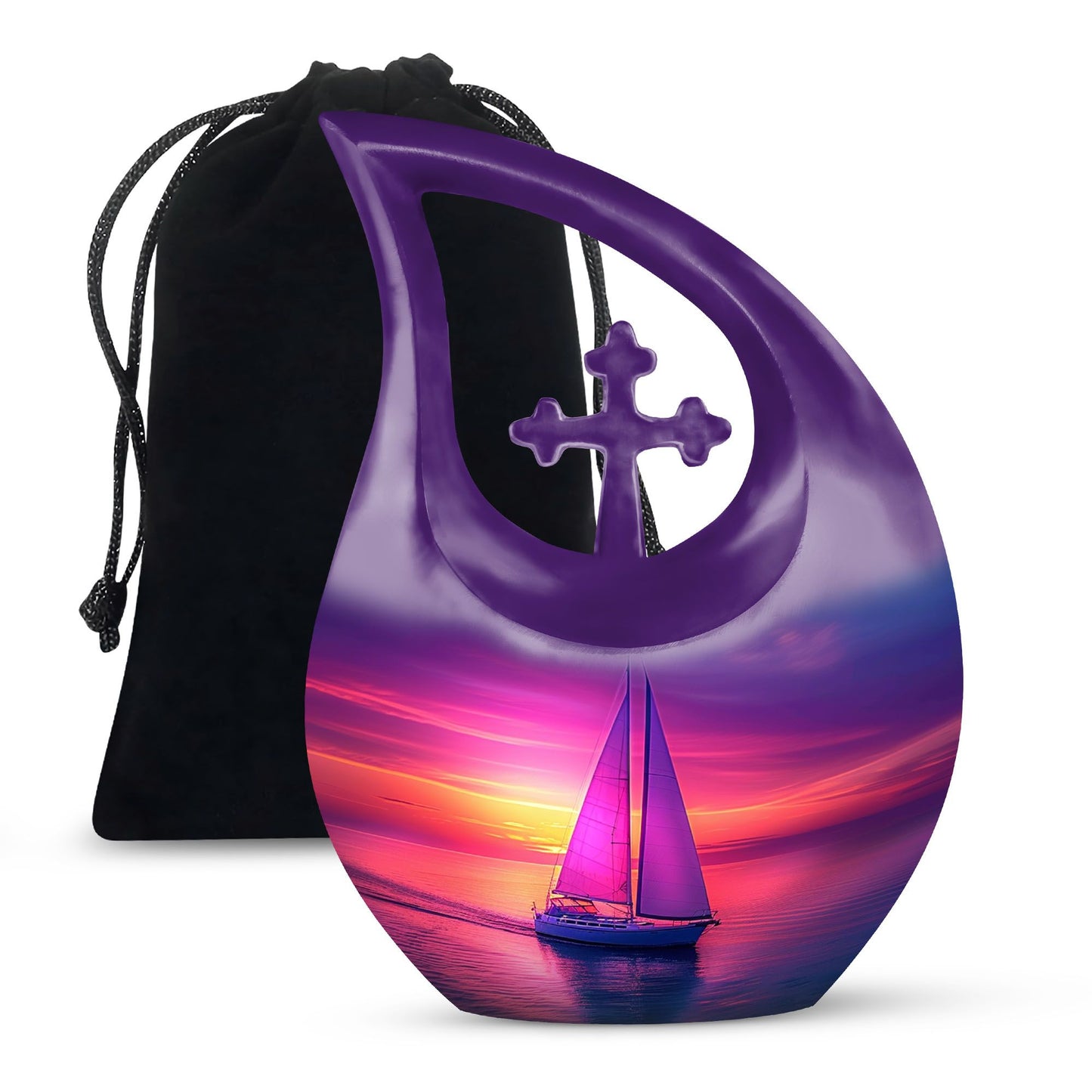 Purple Personalized Religious Memorial Urn for Adult - 10-inch, 200 cu in - Yatskia