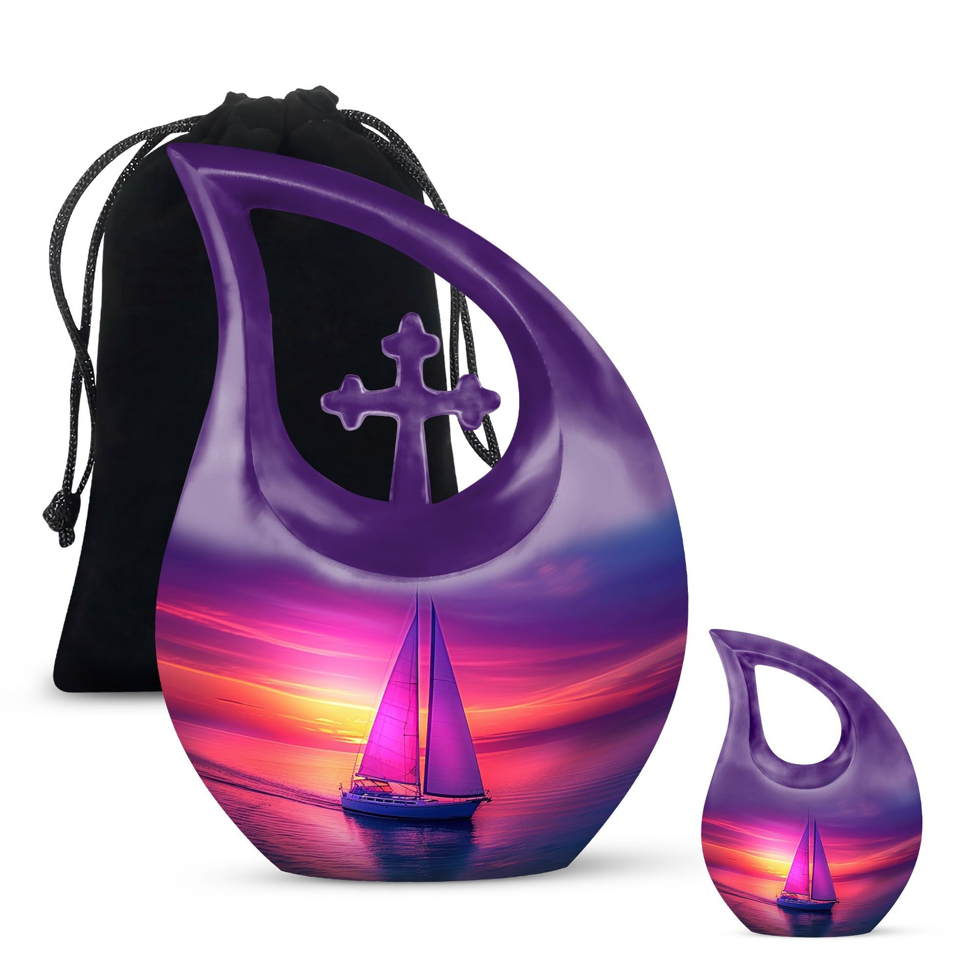 Sail Boat Memorial Urn - Purple Burial Urns For Adult Human Ashes