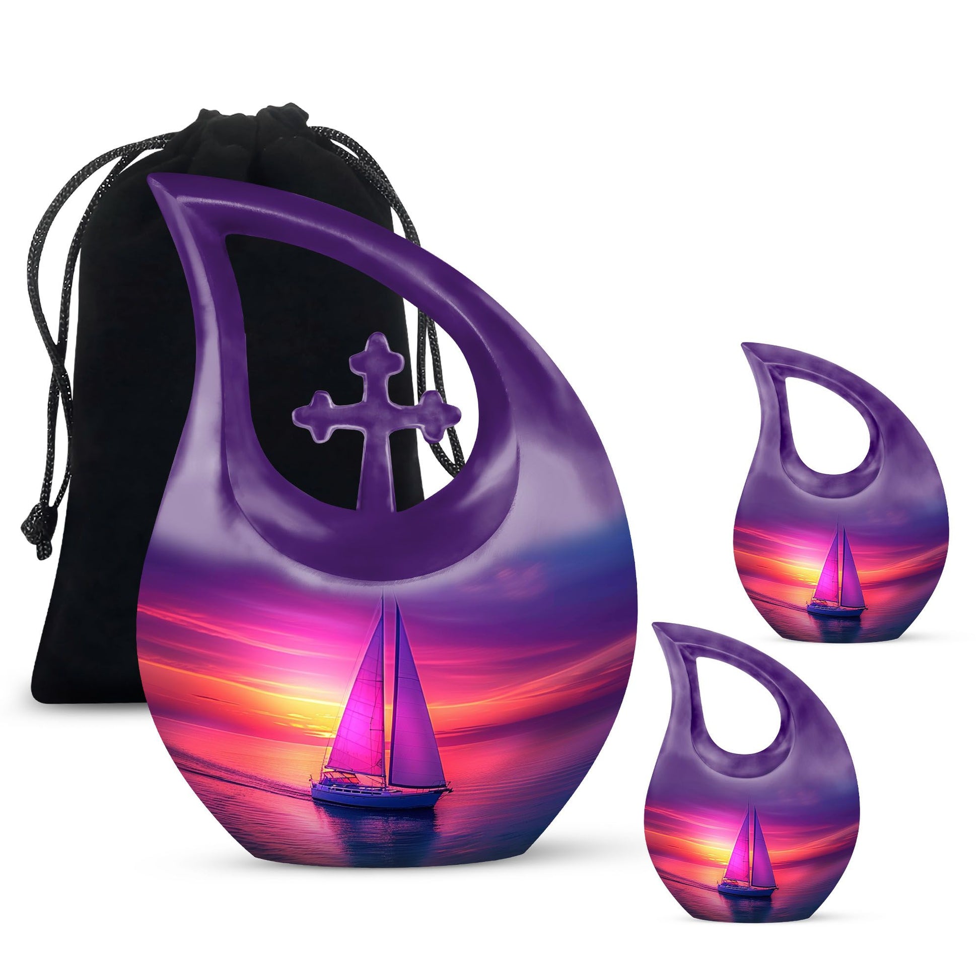 Sail Boat Memorial Urn - Purple Burial Urns For Adult Human Ashes
