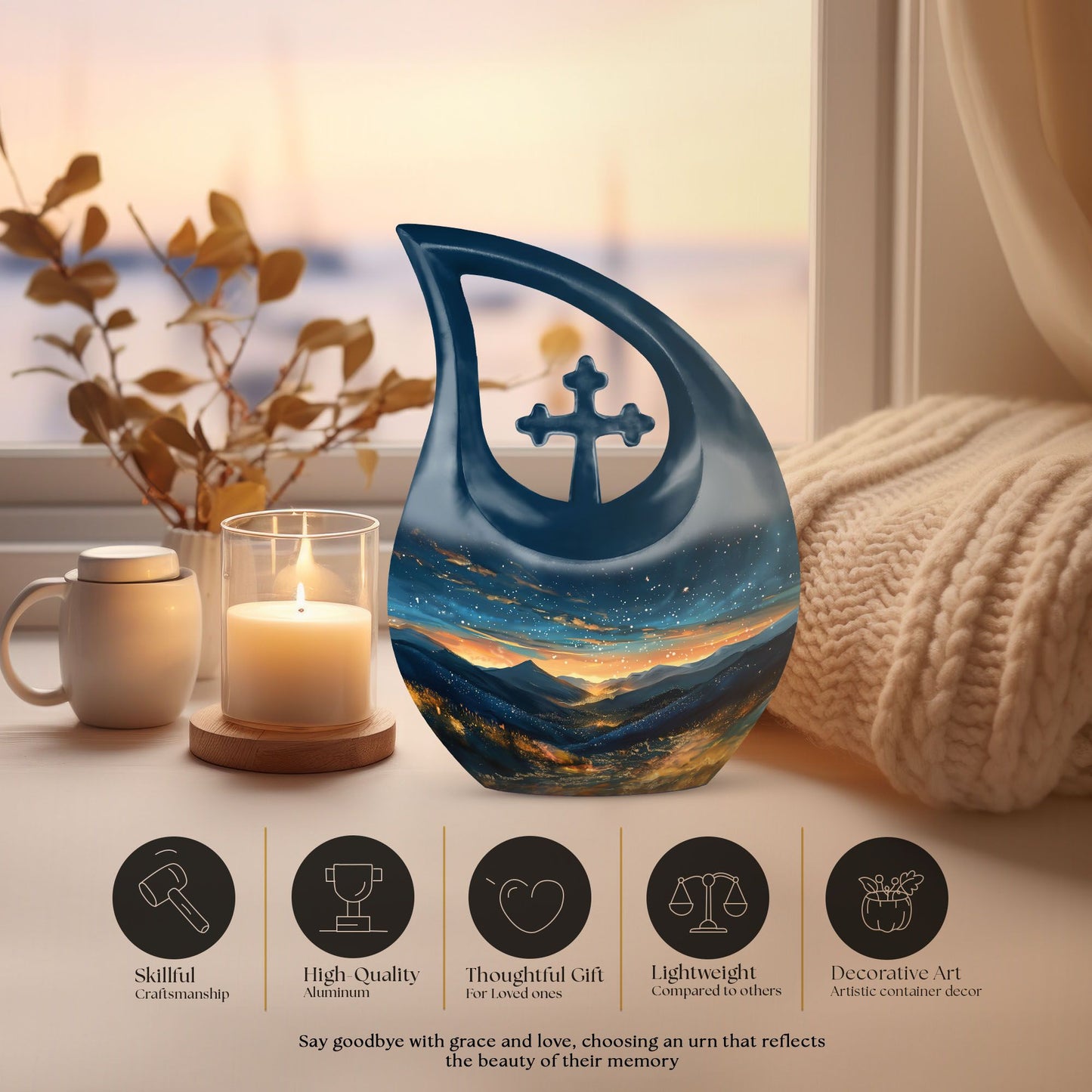 Affordable 10-inch Starry Night Urn with Cross Drop design