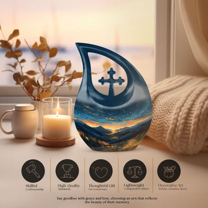 Affordable 10-inch Starry Night Urn with Cross Drop design