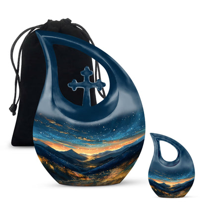 Affordable 10-inch Starry Night Urn with Cross Drop design