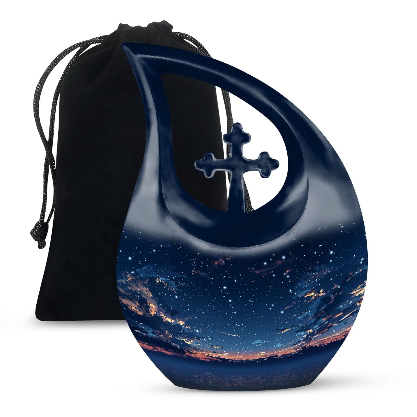 10-inch Starry Night Memorial Urn with Cross Drop design,