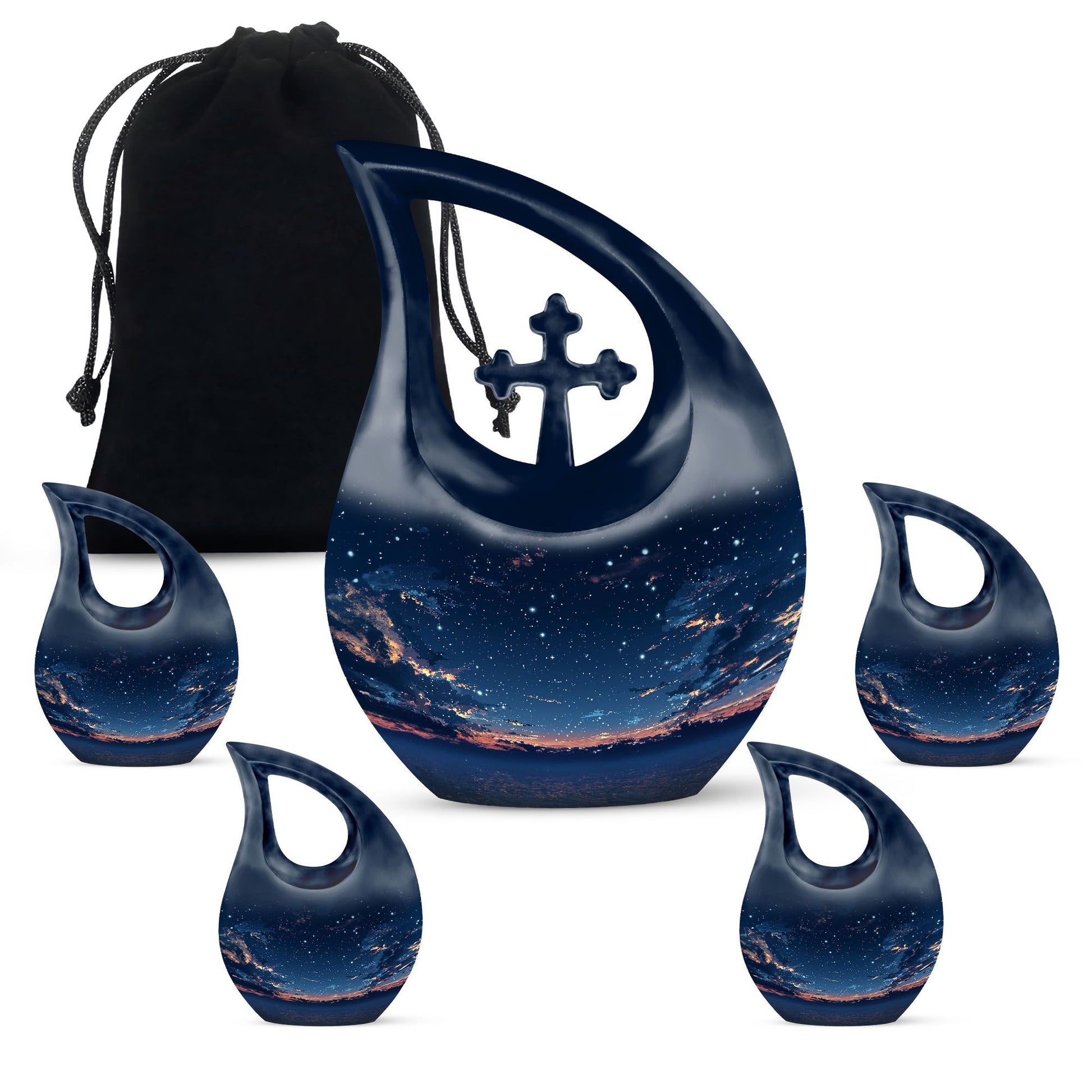 Starry Night Theme Large Urn With 4 Keepsake Urn