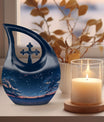10-inch Starry Night Memorial Urn with Cross Drop design,