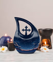 10-inch Starry Night Memorial Urn with Cross Drop design,