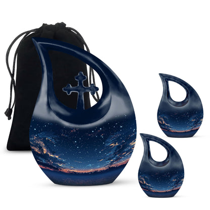 10-inch Starry Night Memorial Urn with Cross Drop design,