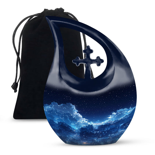 10-inch Starry Night Urn with Cross Drop design, 