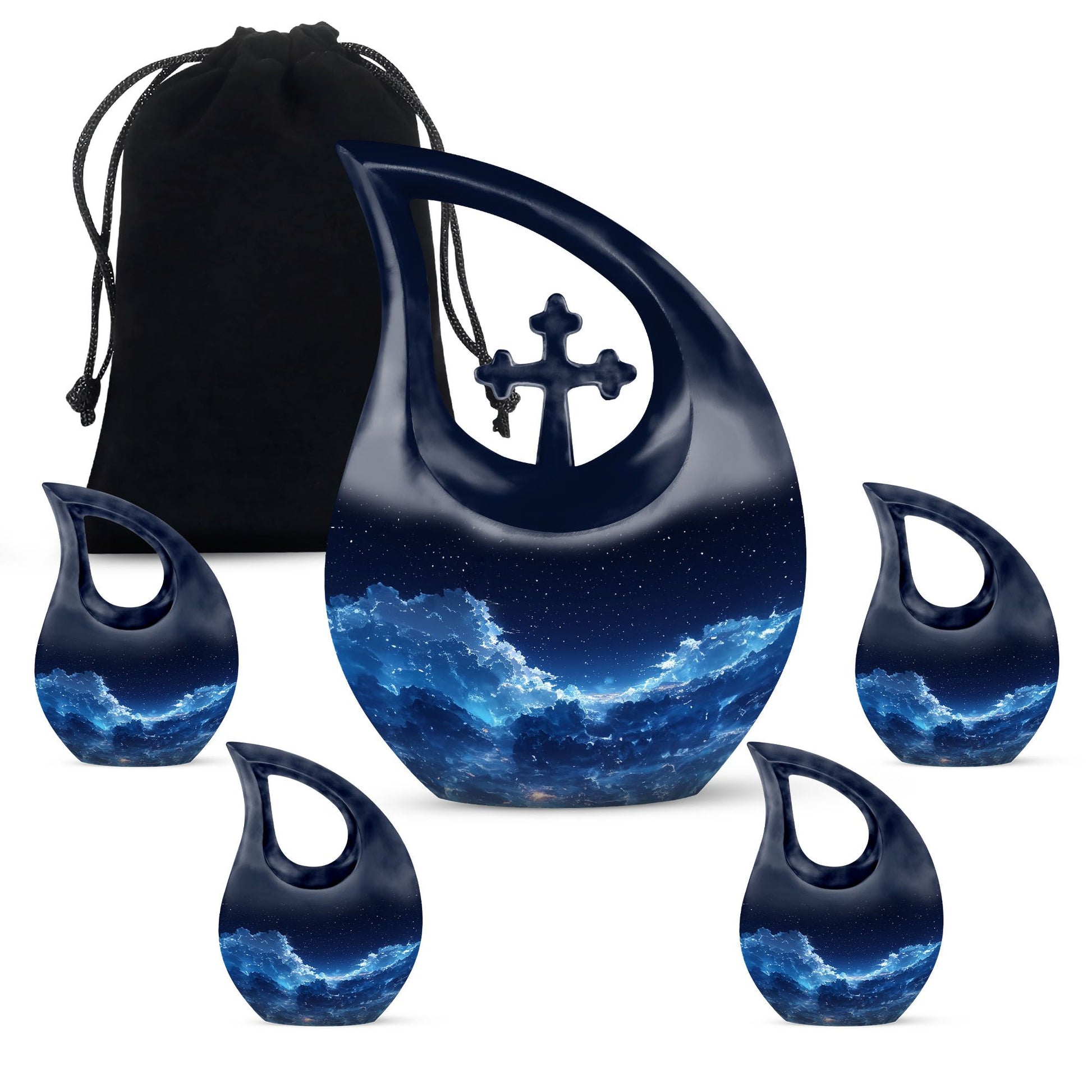 Starry Night Theme Large Urn With 4 Keepsake Urn