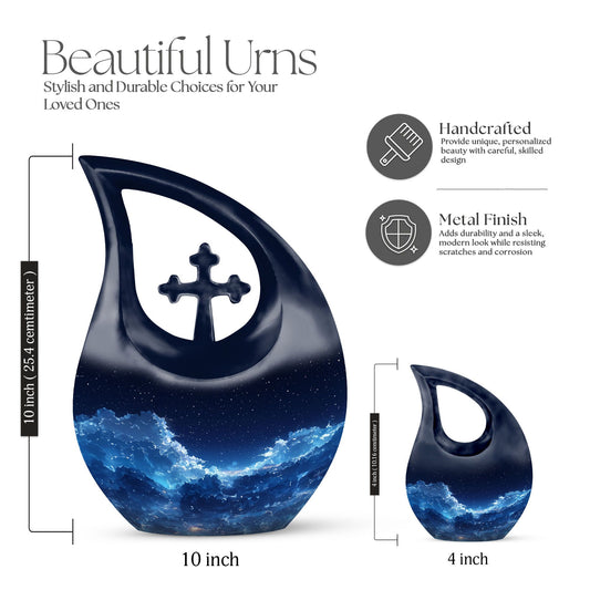 10-inch Starry Night Urn with Cross Drop design, 