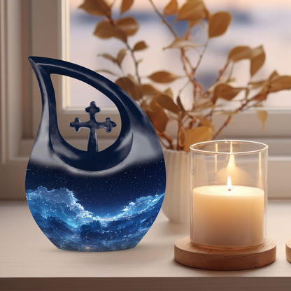 10-inch Starry Night Urn with Cross Drop design, 