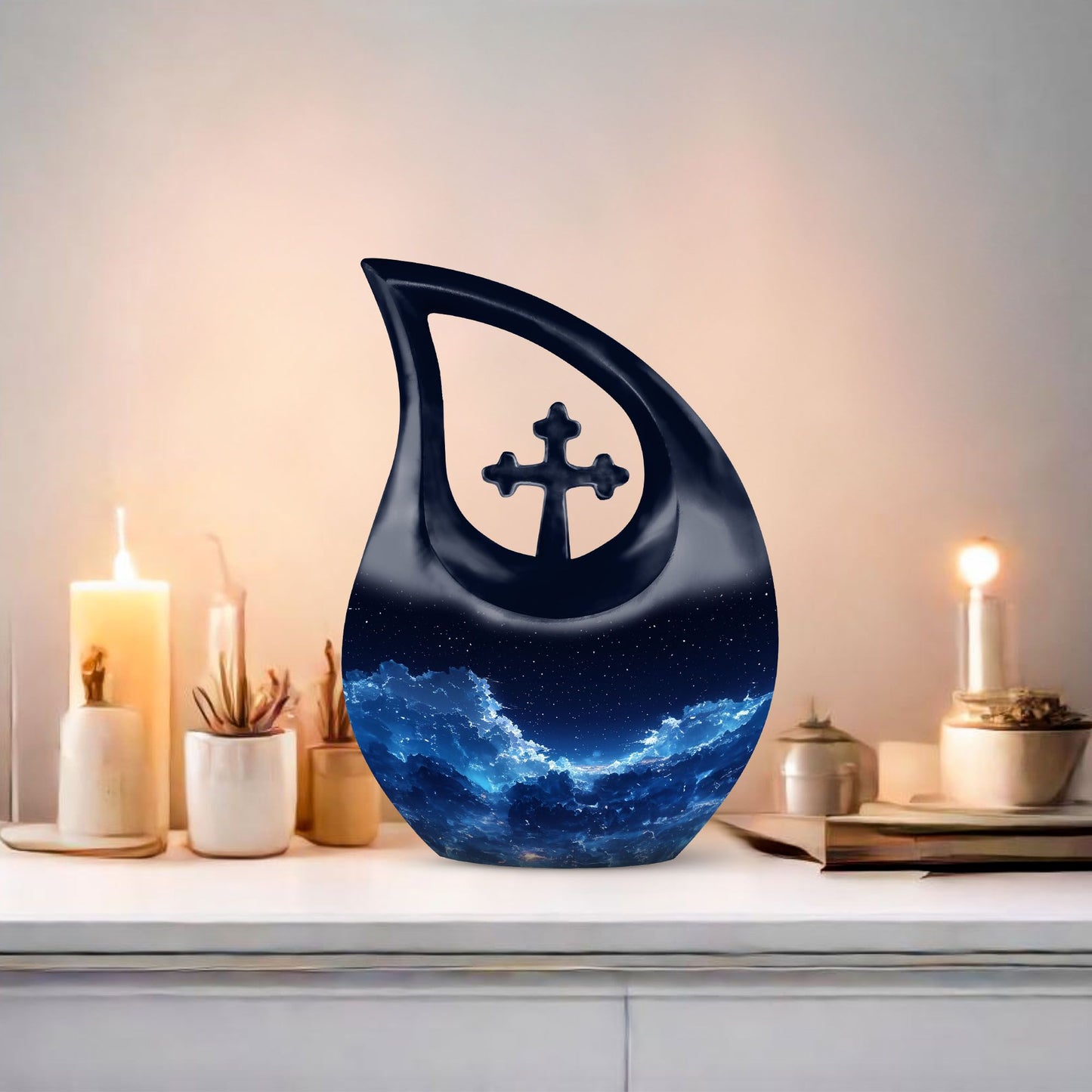 10-inch Starry Night Urn with Cross Drop design, 
