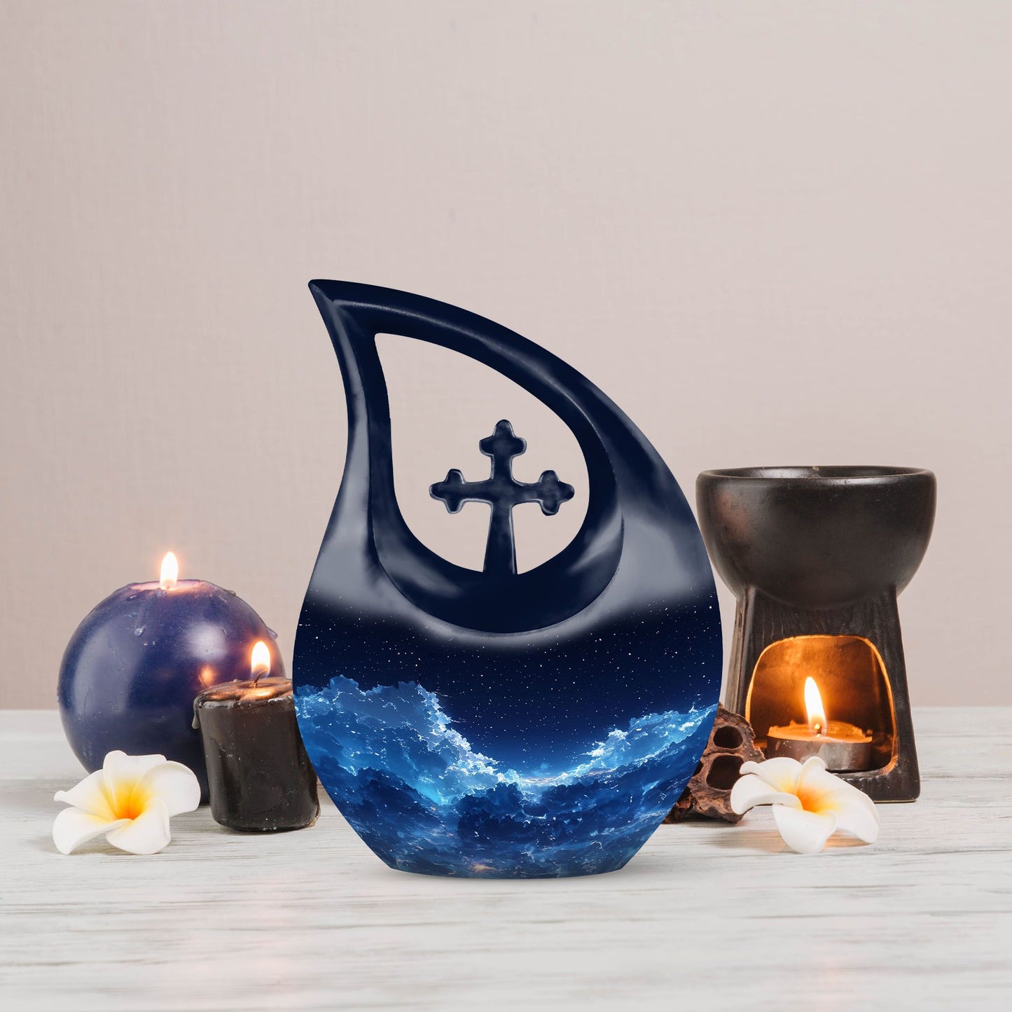 10-inch Starry Night Urn with Cross Drop design, 