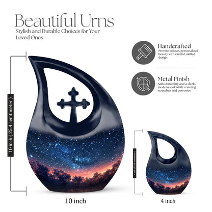 10-inch Starry Night Urn with Cross Drop design,