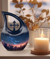10-inch Starry Night Urn with Cross Drop design,