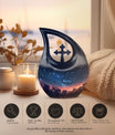 10-inch Starry Night Urn with Cross Drop design,