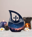 10-inch Starry Night Urn with Cross Drop design,