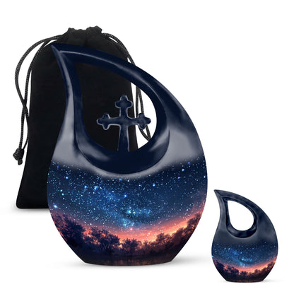 10-inch Starry Night Urn with Cross Drop design,