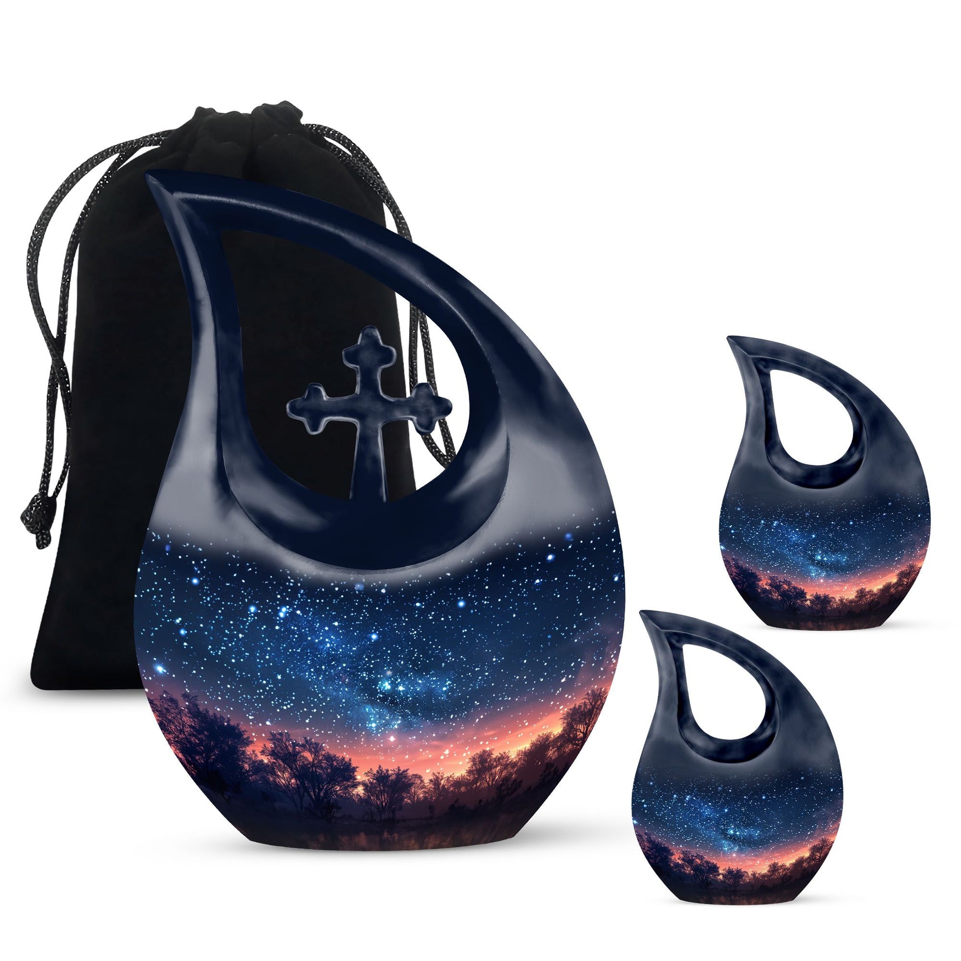 Starry Night Theme Large Urn With 2 Keepsake Urn