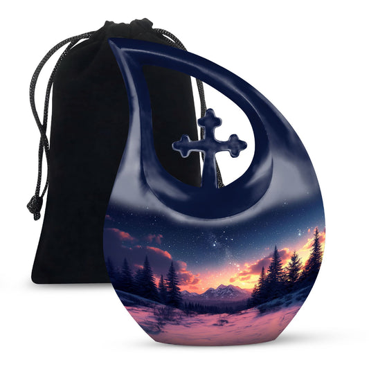 10-inch Starry Night Urn with Cross Drop design, 