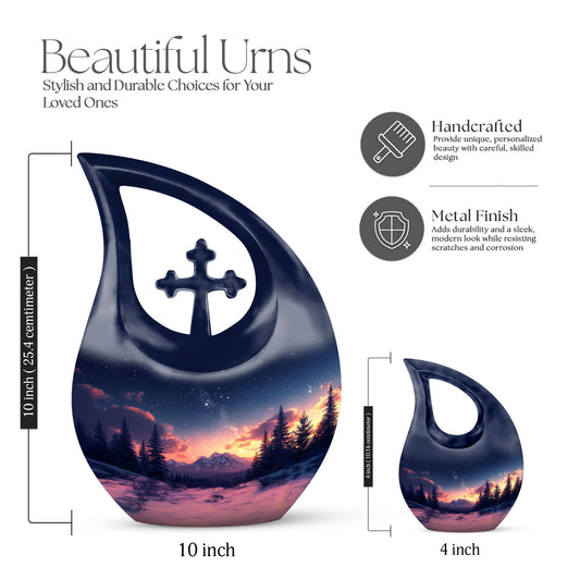 10-inch Starry Night Urn with Cross Drop design, 