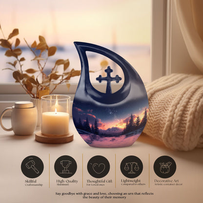 10-inch Starry Night Urn with Cross Drop design, 