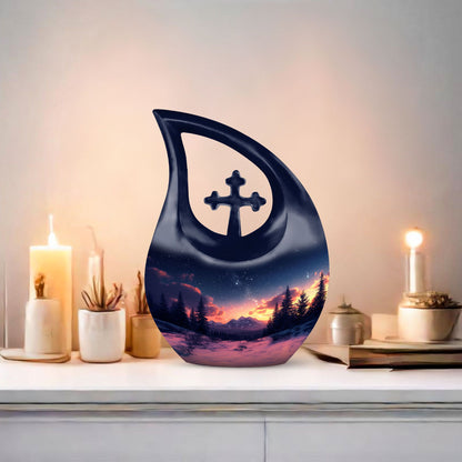 10-inch Starry Night Urn with Cross Drop design, 