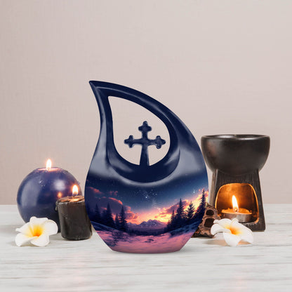 10-inch Starry Night Urn with Cross Drop design, 