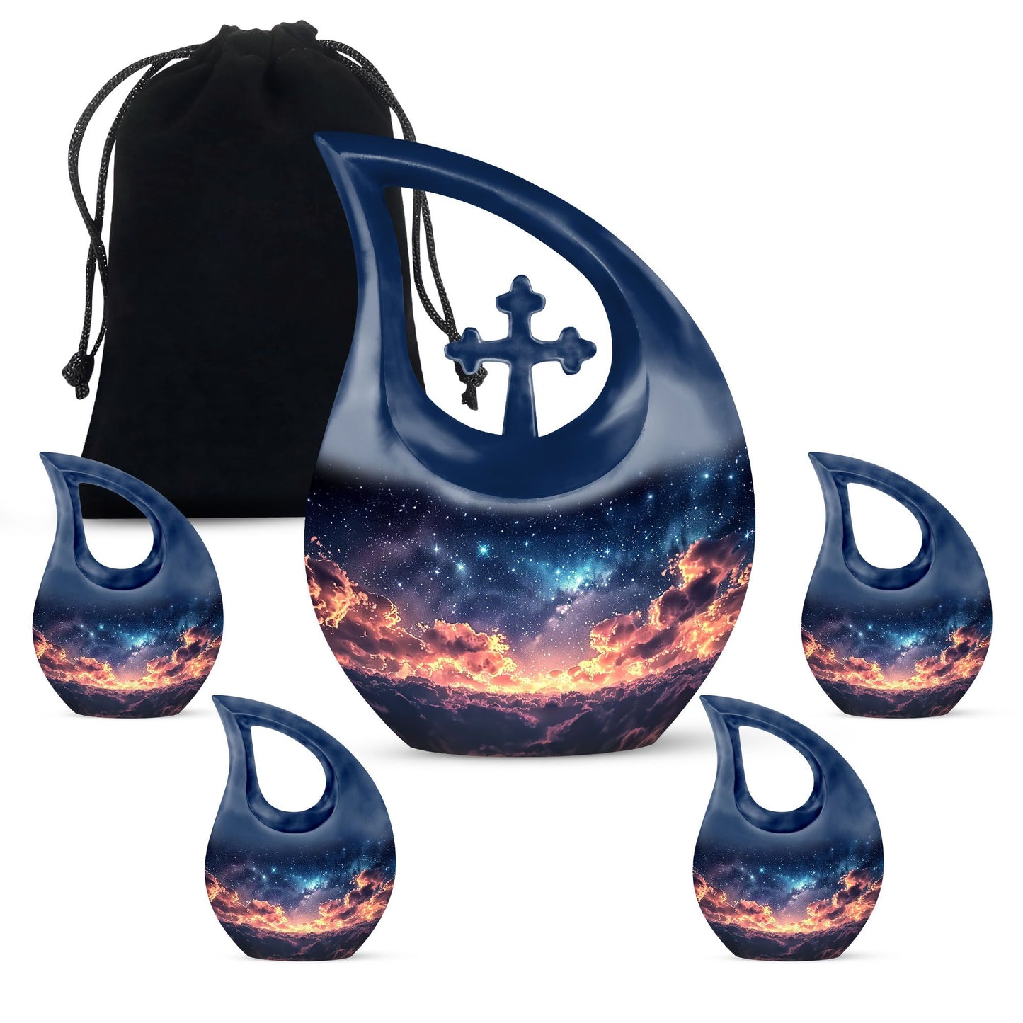 10 Inch Starry Night Urn with Cross Drop Design, 