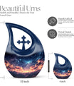 10 Inch Starry Night Urn with Cross Drop Design, 
