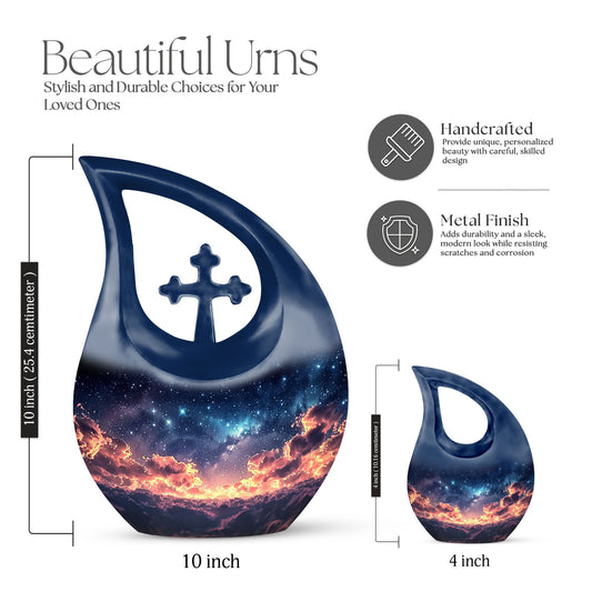10 Inch Starry Night Urn with Cross Drop Design, 