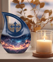 10 Inch Starry Night Urn with Cross Drop Design, 
