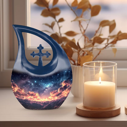 10 Inch Starry Night Urn with Cross Drop Design, 