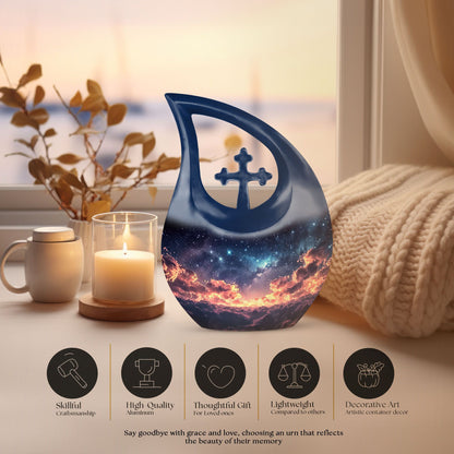 10 Inch Starry Night Urn with Cross Drop Design, 